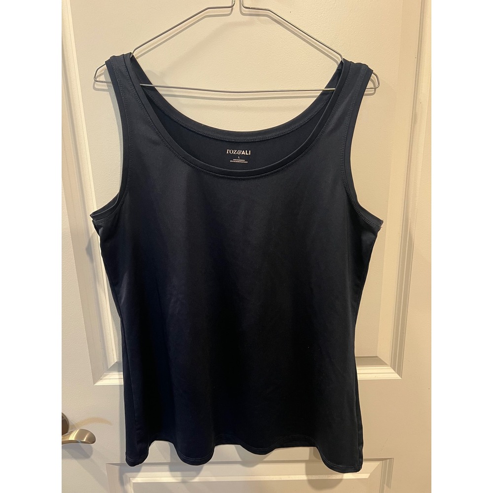 Roz & Ali Womens Tank Top Stretch Knit Navy Blue Size L